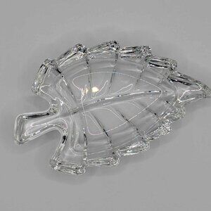 Glass Lead Crystal Leaf Shaped Trinket Jewelry Ring Dish Small Holder